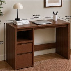 ModernMate 48X24X30" Solid Wood Executive Desk, Large One-Piece Desk, 2 drawer & 1 Storage for Home Office, Walnut