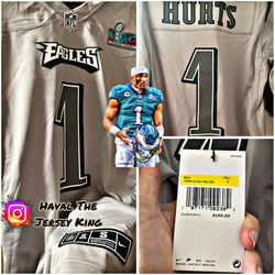 Mens Philadelphia Eagles Jalen Hurts Nike Gray Super Bowl LVII Patch Game Jersey