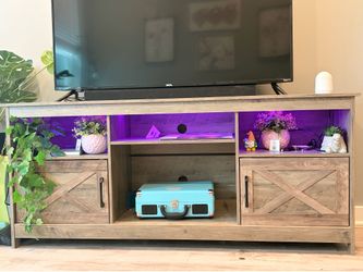 Farmhouse TV Stand / Entertainment Center with LED Lights