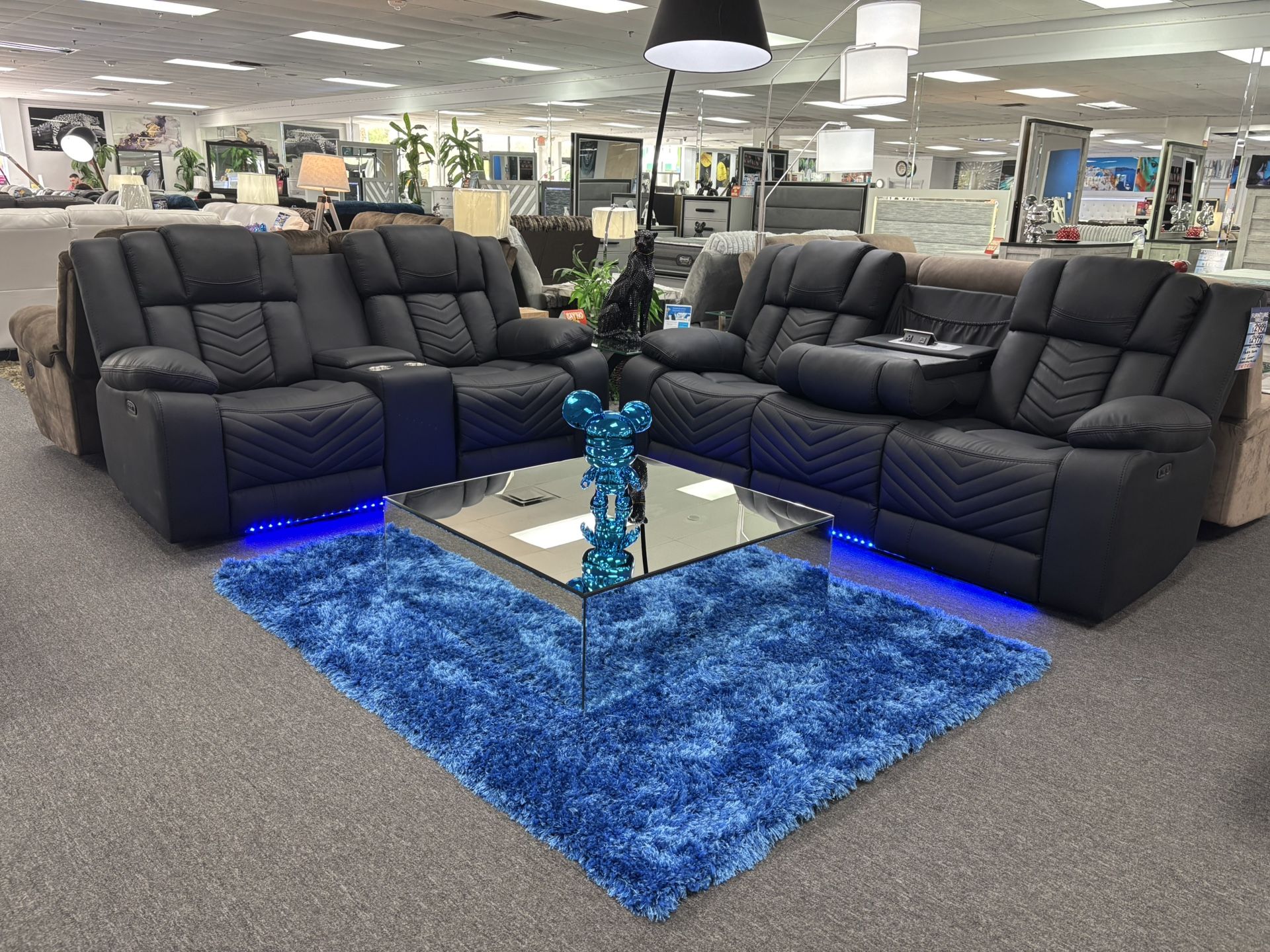 Black Reclining SOFA&LOVESEAT Set For Sale (brand New) W/ Built-in LED Lights 30% Off