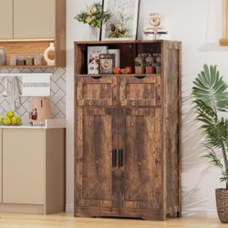 Storage Cabinet with 2 Drawers & Adjustable Shelves, Cupboard, Floor Cabinet for Living Room, Home Office, Rustic Brown