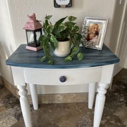White And Turquoise End Table 