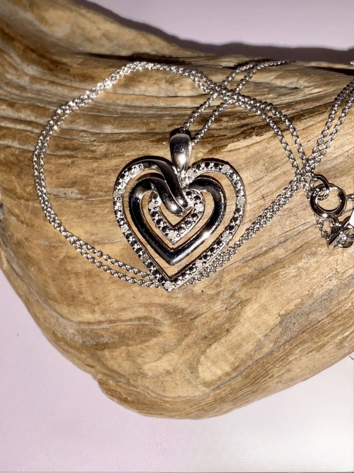 Triple Heart Diamond Pendant 18" Sterling Silver Necklace 1/10 ctw, Italy