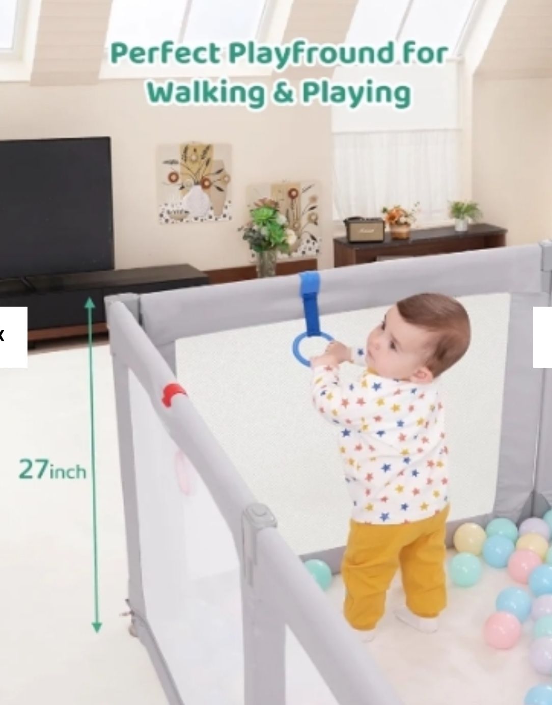 Foldable Playpen 47"x49" Grey