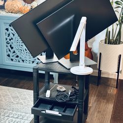 Work-from-Home Essentials: Dual Monitors, Desk Lamp & Printer Cart!