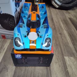 Custom build speed run car 1/10 scale Porsche 917 Gulf oil colors brushless electric 3s system