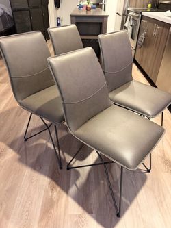 Dining Room Chairs, Set of 4, Grey, Faux Leather