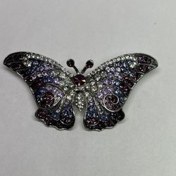 Purple Rhinestone Heart Brooch 