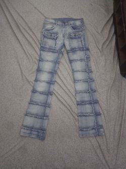Light Wash Patchwork Stacked Flare Jeans