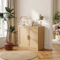 #2- Natural Wood 31 in. H Storage Cabinet with Adjustable Shelves