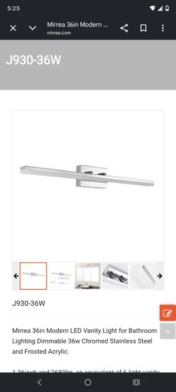 Mirrea 36in Modern LED Vanity Light for Bathroom Lighting Dimmable 36w Chromed Stainless Steel and Frosted Acrylic.