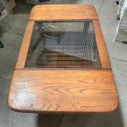 FREE 70s Oak Wood Coffee Table With Glass-top Window
