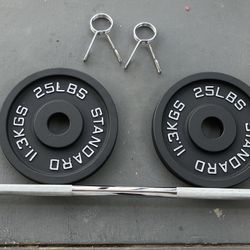 4ft Barbell with 25lb Weight Plates Cast Iron 