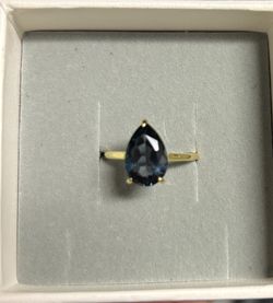 8x12 Pear London Blue Topaz Yellow Gold Plated Over Silver Size 6.5