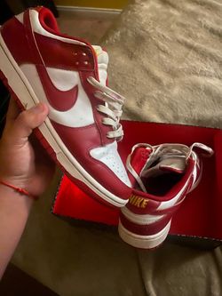 Red and white nike dunks size 10