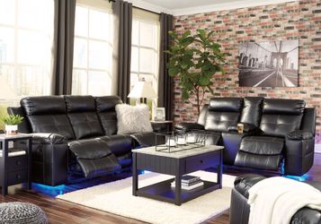 Signature Design by Ashley Black Sofa & Loveseat with LED lights ($39 Down) NO CREDIT CHECK FINANCING