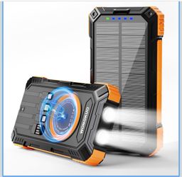 Solar Charger Power Bank - 49800mAh Solar Phone Charger with USB-C in/Output, QC 3.0 Fast Charging with LED Flashlight, Built-in 4 Cables, IP65 Waterp