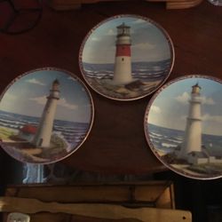 3 Antique Decorative Lighthouse Plates