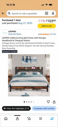 NEW IN BOX – California King Bed Frame w/ Storage Headboard & Charging Station
