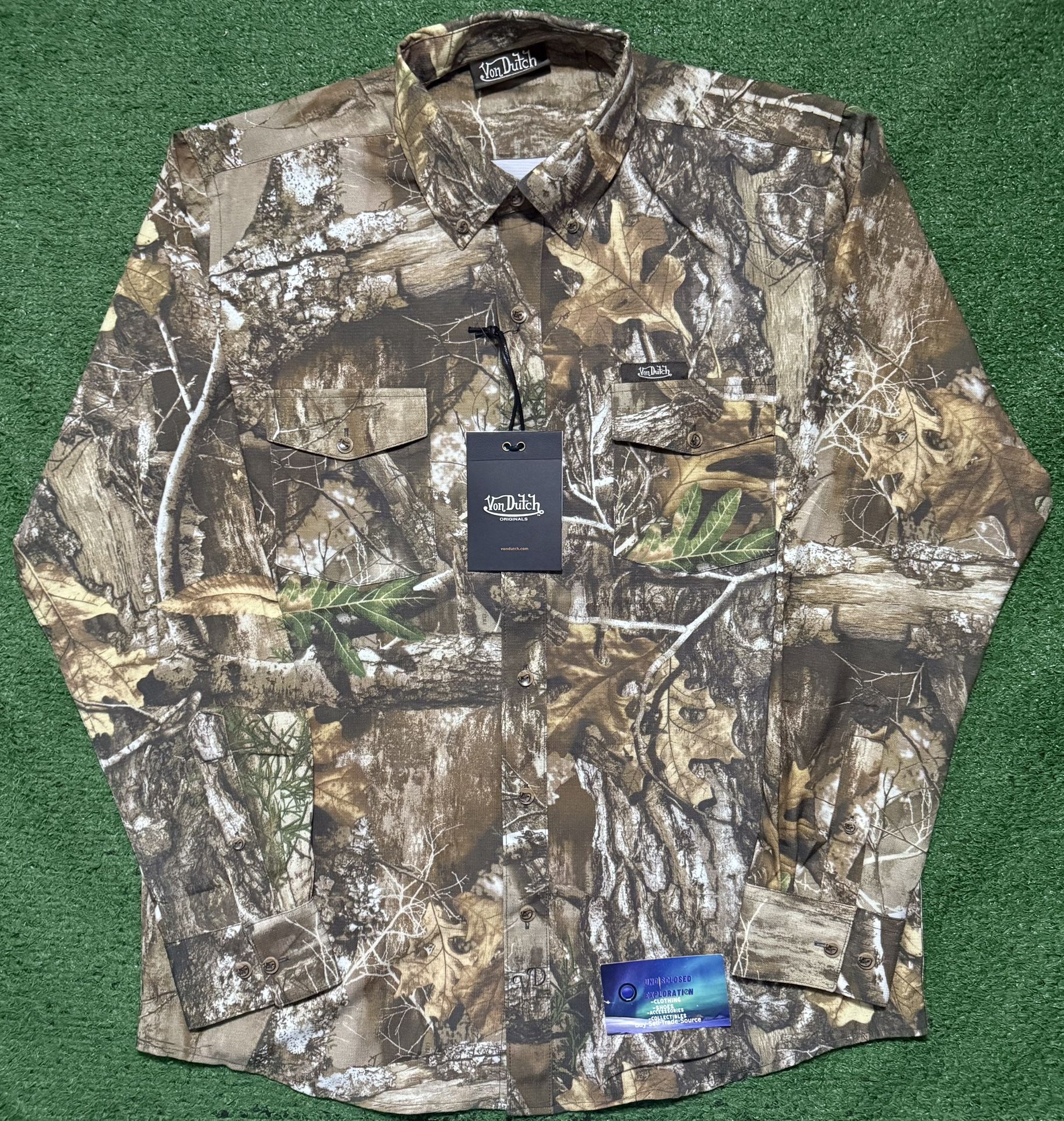 Von Dutch Camo Button Up Shirt Large