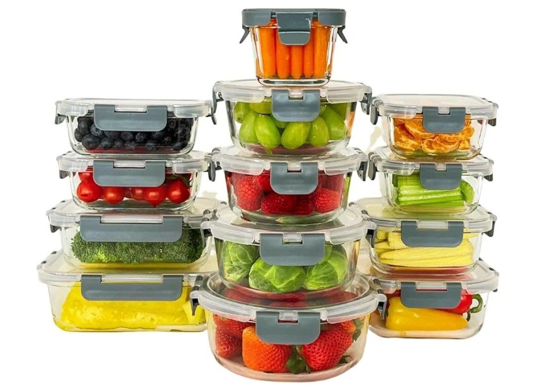  26 Pieces Glass Food Storage Containers with Lids BPA Free Glass Meal Prep Airtight Glass Container Set Microwave Oven Dishwasher Oven Safe Durable L