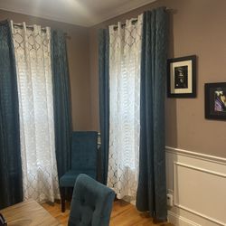 8 Panels Of Teal Blue Room Darkening Curtains 