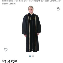 Catholic Factory Outlet Black Pulpit Robe with Beautiful Gold Embroidery (53 Small: 5'6" - 5'7" Height. 53" Back Length. 33" Sleeve Length
