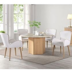 Round Dining Table Set With Marble Top - 5pc Dining Table Set - Free Delivery