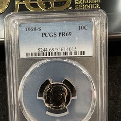 1968 S Gem Proof Roosevelt Dime Graded At PR69 1-5