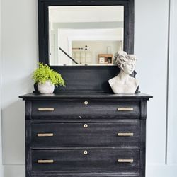 Antique Black Dresser with Mirror – Elegant Vintage Charm