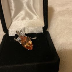 Gorgeous Sterling Silver 925 Semi Precious Jasper Stone And Cubic Zirconia Ring..Size 8