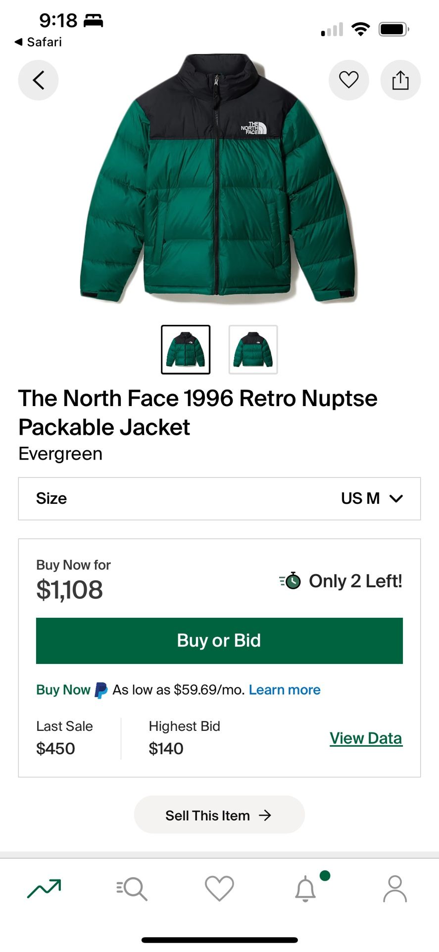 The North Face Nuptse Jacket In Evergreen