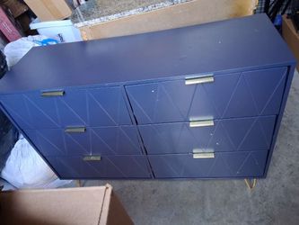 Navy Blue 6-Drawer Dresser with Gold Handles
