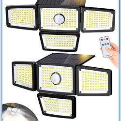 Heads Sensor Lamp Solar, Motion Sensor Outdoor Lights 3000LM, 283 LED,6500 K, Motion Sensor, IP65 Waterproof, 270° Wide Angle, Security Floodlight for