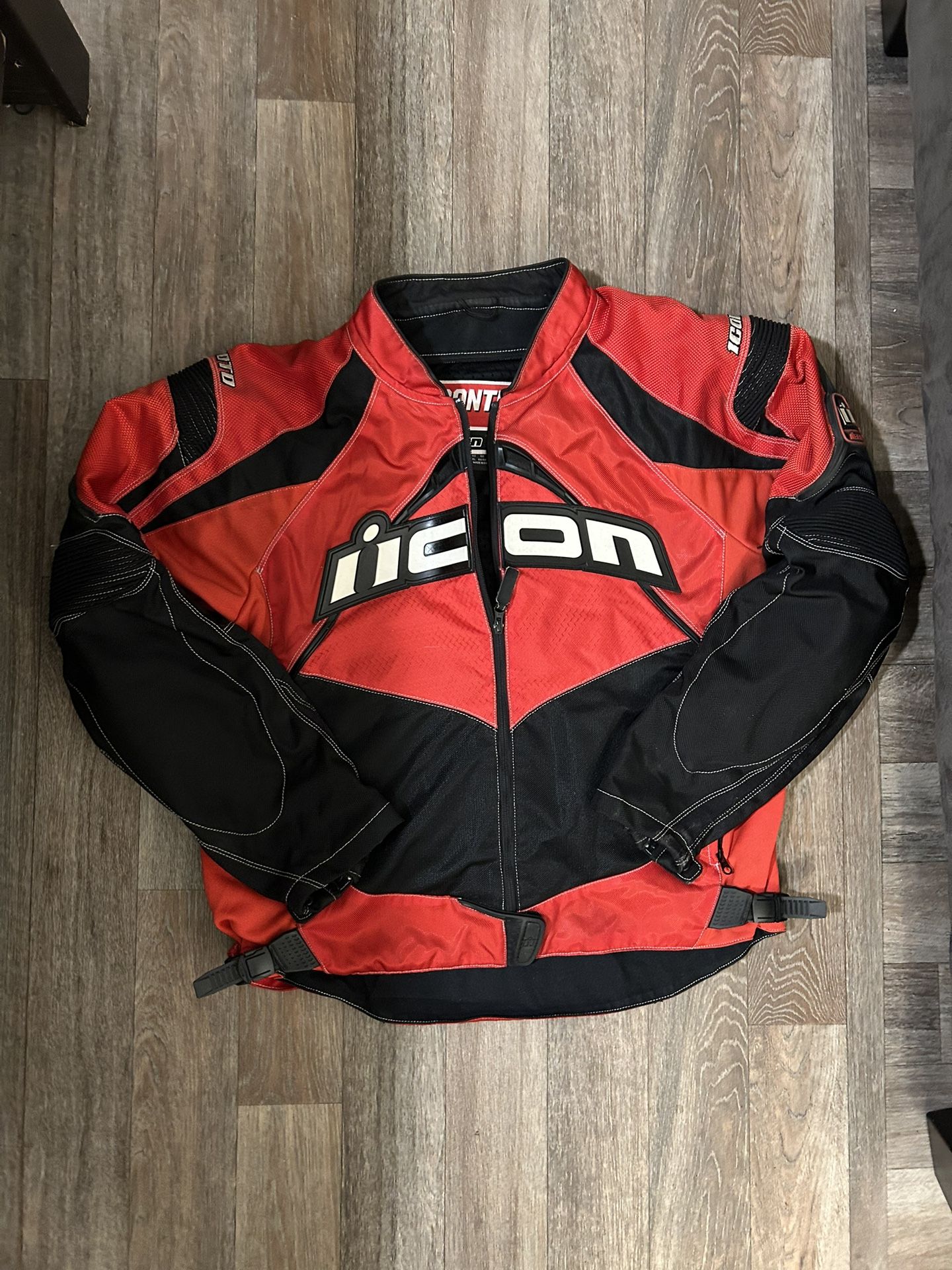 Icon Contra Warm Weather Red Leather Motorcycle Jacket Size XL