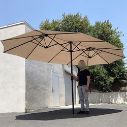 (NEW) $95 Large 15FT Double Sided Outdoor Patio Umbrella, Crank Open/Close (Weight base not included)