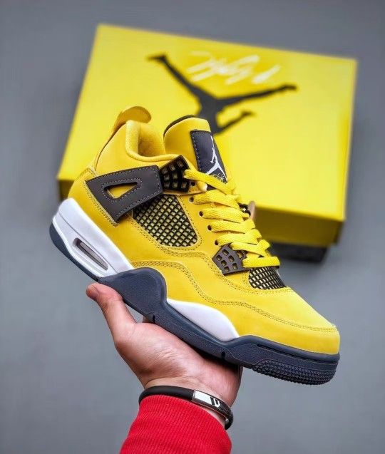 Brand new in box Air Jordan 4 Black Yellow Electric Mother Unisex