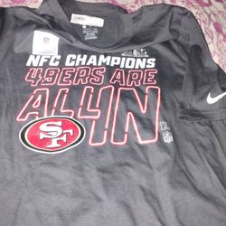 Rare NEW NFC CHAMPIONS ALL IN SF SAN FRANCISCO 49ers shirt Size XL 18/20 Youth