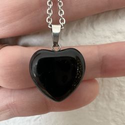 New, Beautiful Black Obsidian Heart Necklace. Shipping Available.