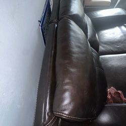 Genuine Leather Power Reclining Loveseat with Headrest, USB Port Black Couch