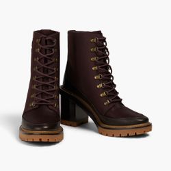 Tory Burch Miller Lace up Lug Sole Leather Ankle Boots US 11
