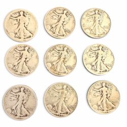 9 Walking Liberty Half Dollars 90% Silver Mixed Dates $4.50 Face Coin Lot