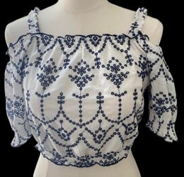 Elegant White and Blue Embroidered Girls Top