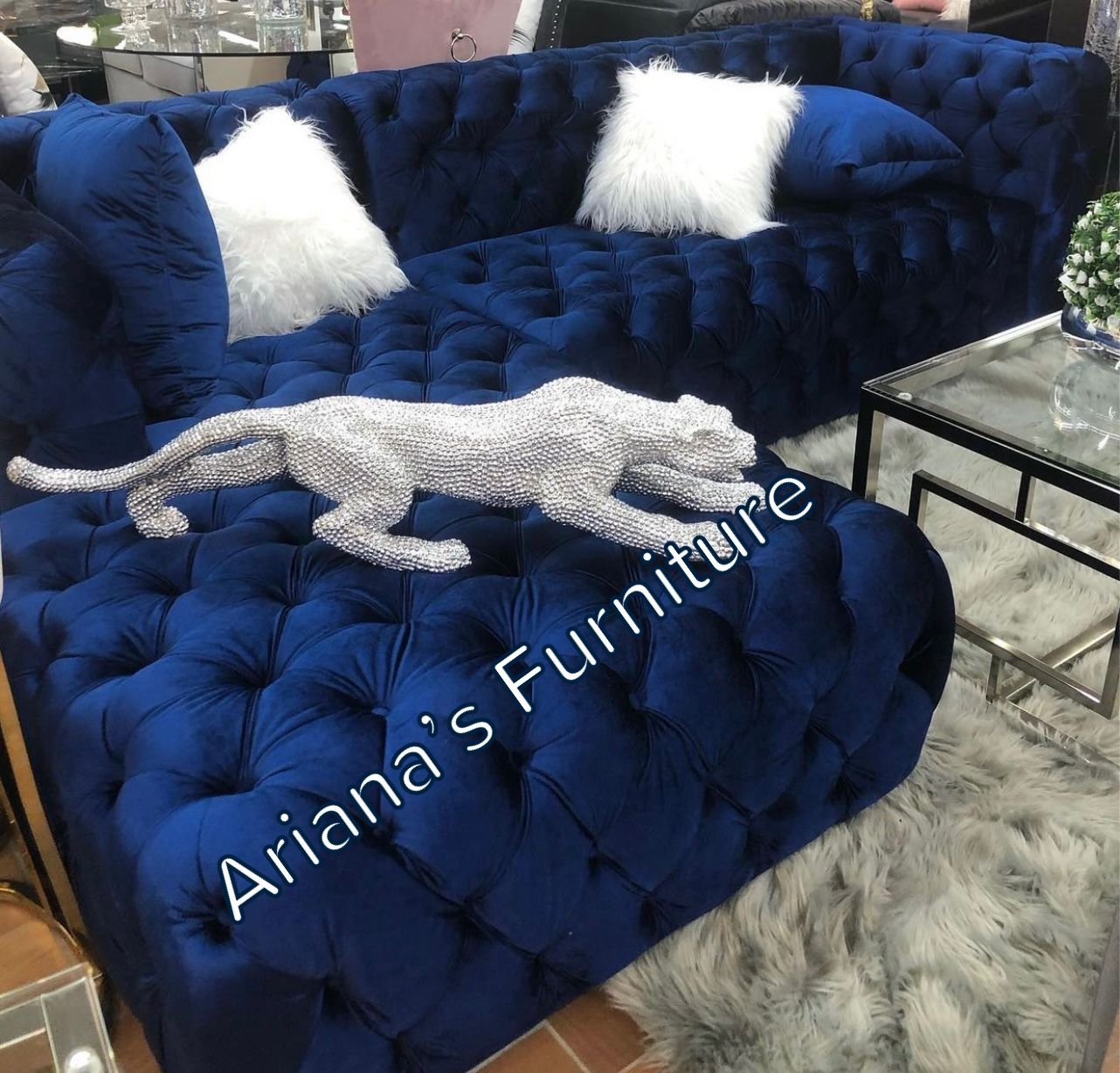 New Blue Velvet Tufted 96x69 Living Room