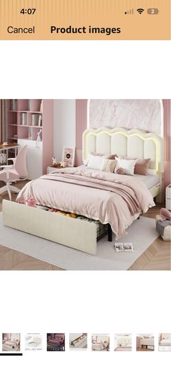 New in the box queen, size platform, bedframe with LED lights and storage drawers