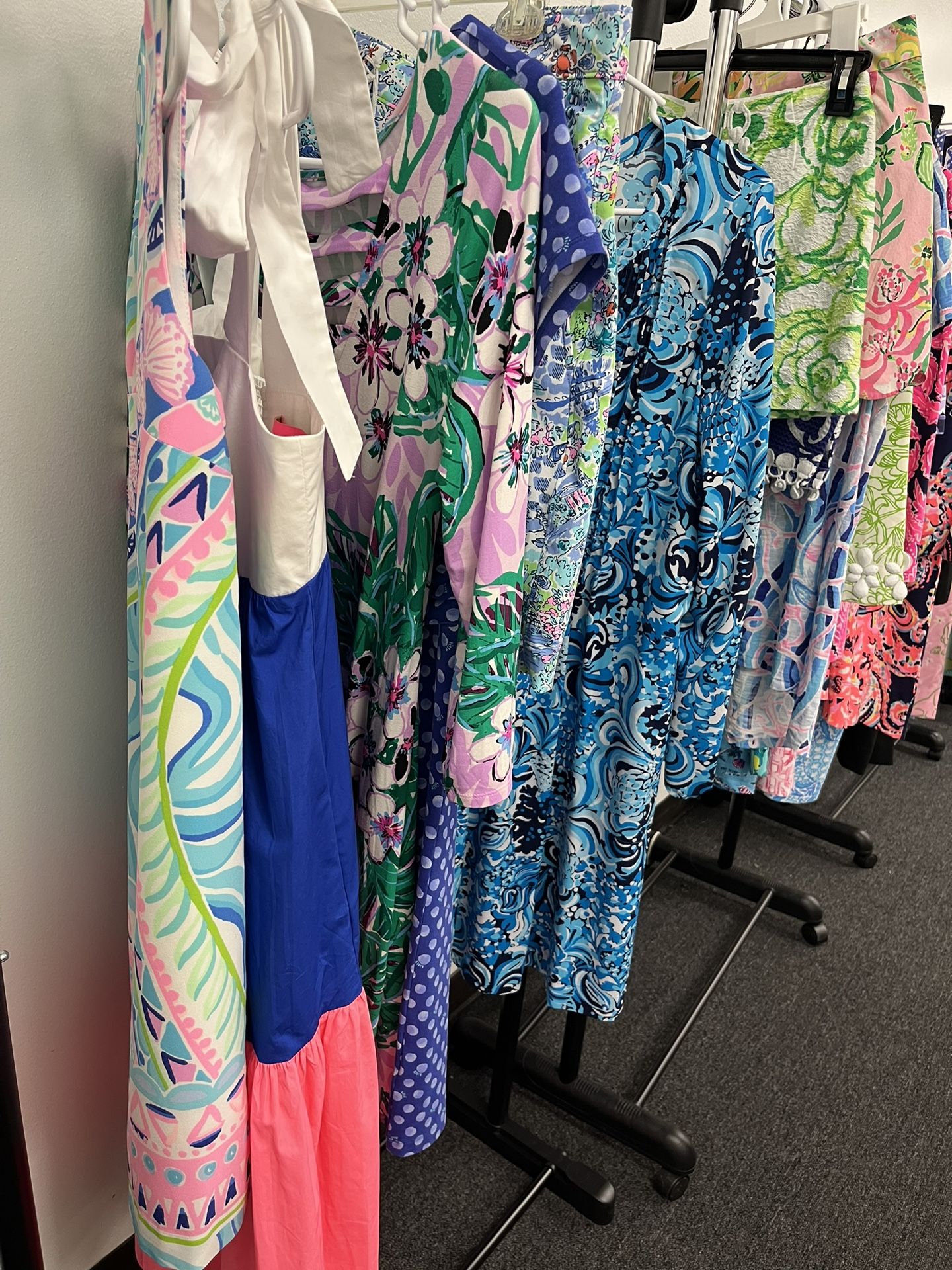 estate collection with lilly Pulitzer clothing, bright furniture and decor