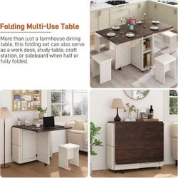 ❤️‍🔥 5-piece farm Foldable dining table set for 4,