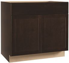 Shaker 36 in. W X 24 in. D X 34.5 in. H Assembled Base Kitchen Cabinet in Java with Ball-Bearing Drawer Glides
