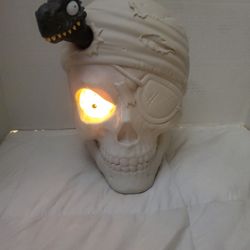 Skull With Dinosaur Lighted Talking Halloween Decorative Piece 