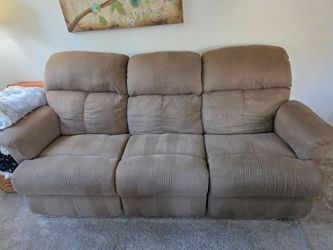 3-Seat Reclining Sofa Tan Fabric